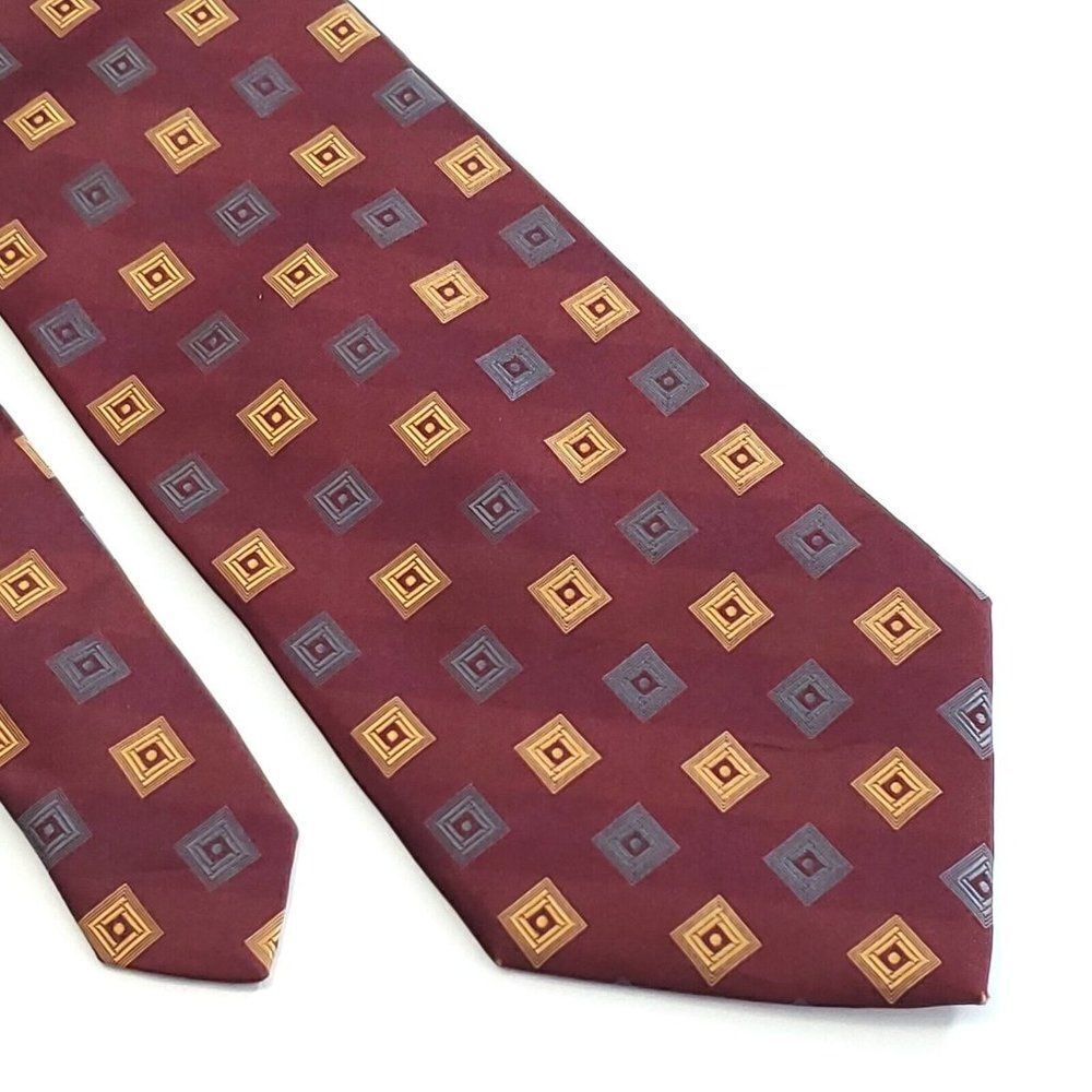 Calvin Klein Maroon Woven Orange Geometric‎ Silk Tie